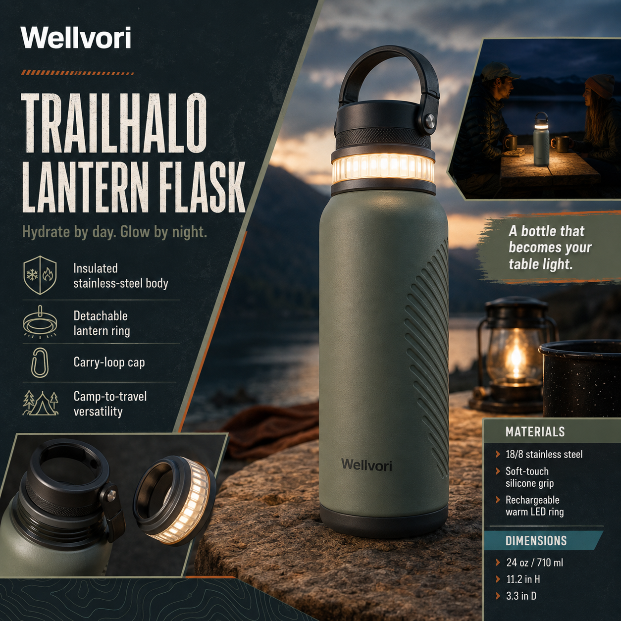 Wellvori™ TrailHalo Lantern Flask