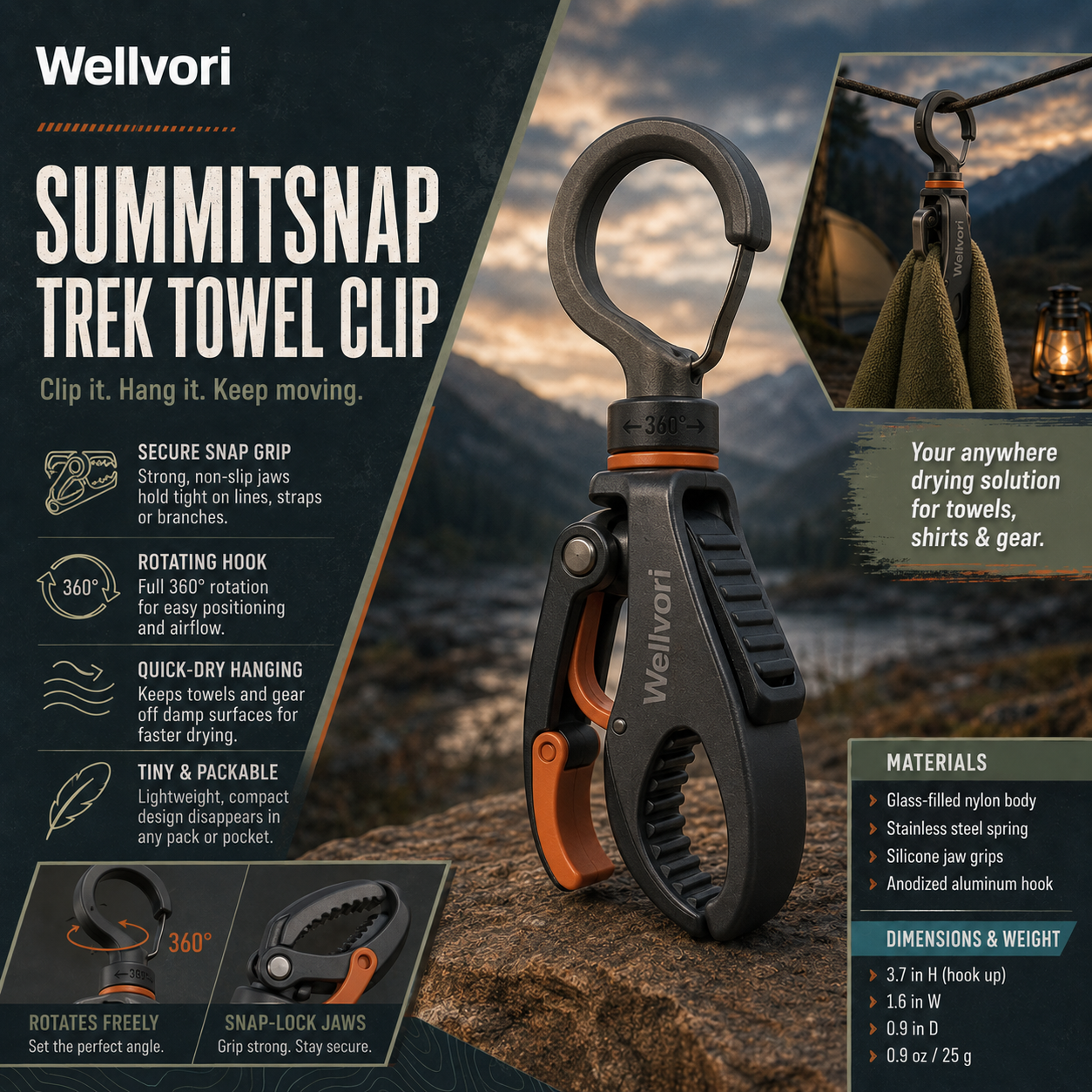Wellvori™ SummitSnap Trek Towel Clip