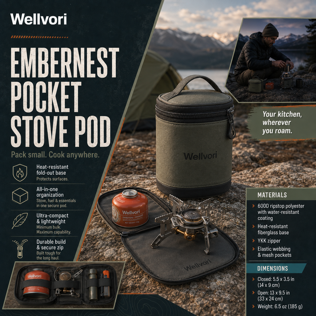 Wellvori™ EmberNest Pocket Stove Pod