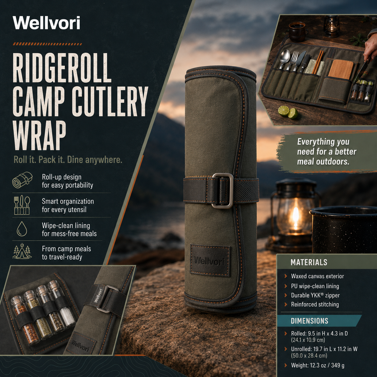 Wellvori™ RidgeRoll Camp Cutlery Wrap
