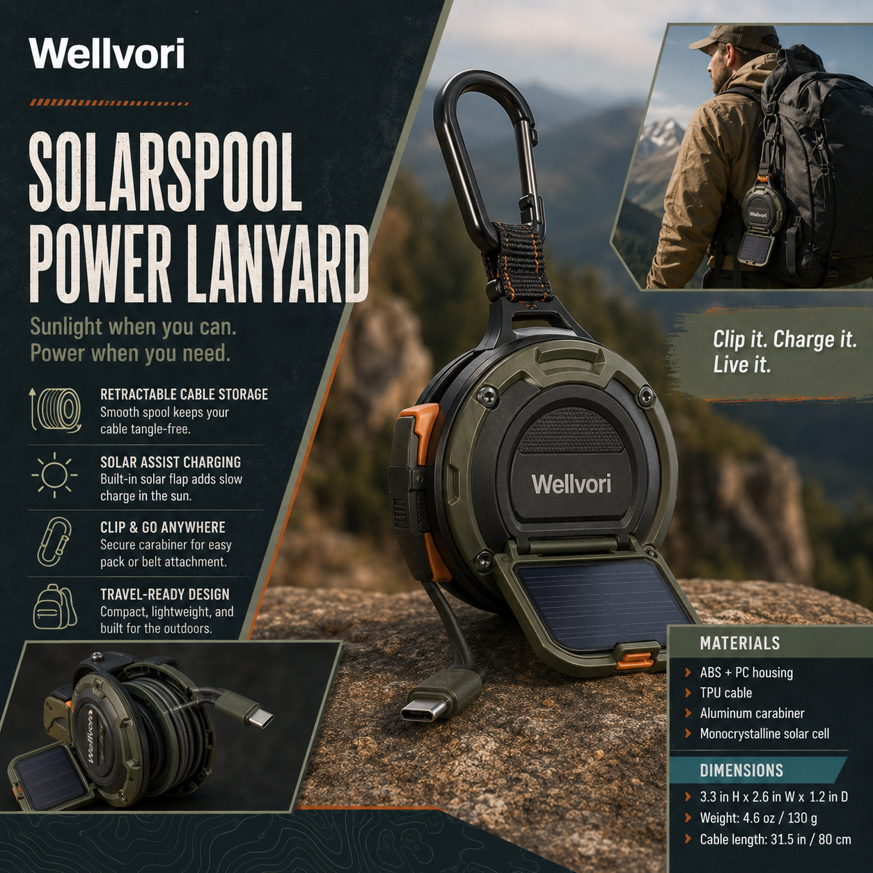 Wellvori™ SolarSpool Power Lanyard